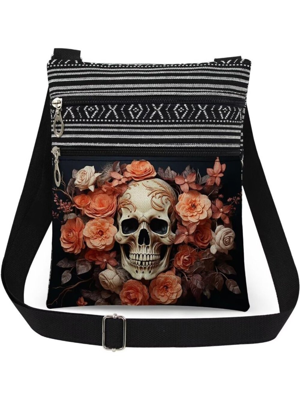 Womens Skulls Halloween Skull Pouch Adjustable Strap Crossbody Zipper Bag